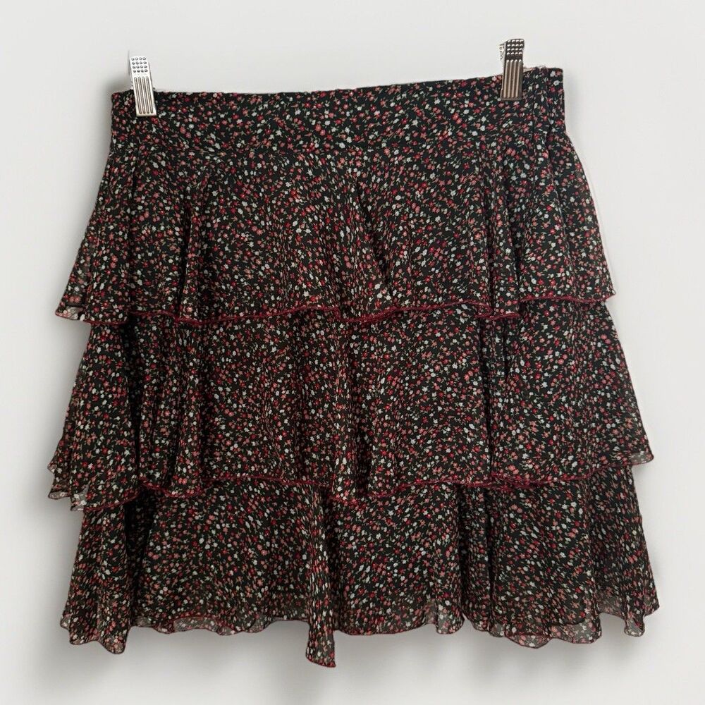 Forever 21 London Tiered Skirt Blk Floral Mini Prairie Valentines Ditsy Medium